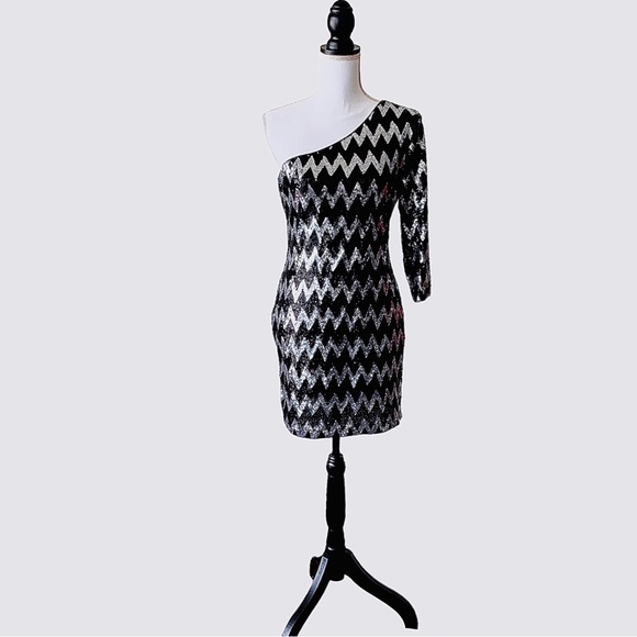 ONE SHOULDER SEQUIN BODYCON MINI DRESS COCKTAIL PARTY DRESS CLUB DRESS - Picture 13 of 16